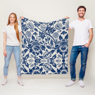 Couverture Polaire Motif floral bleu complexe sur fond clair