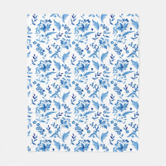 Couverture Polaire Motif floral bleu élégant vintage à monogramme