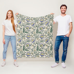 Couverture Polaire Motif floral bleu, jaune et blanc sans couture