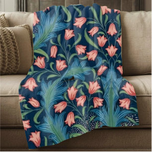 Couverture Polaire Motif floral bleu vert rose William Morris
