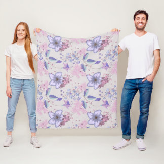 Couverture Polaire Motif floral botanique pastel lavande et rose