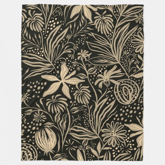 Couverture Polaire Motif floral brillant en or sur noir (Devant)