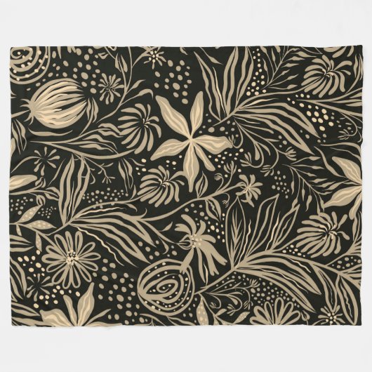 Couverture Polaire Motif floral brillant en or sur noir (Devant (Horizontal))