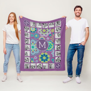 Couverture Polaire Motif floral coloré amusant Monogramme personnalis
