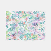 Couverture Polaire Motif floral d'aquarelle turquoise rose de corail (Devant (Horizontal))