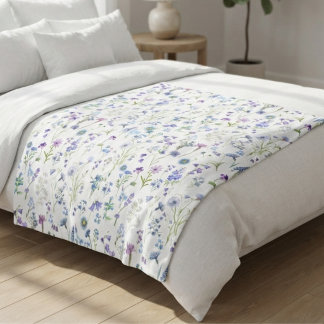 Couverture Polaire Motif floral de fleurs sauvages bleu violet aquare