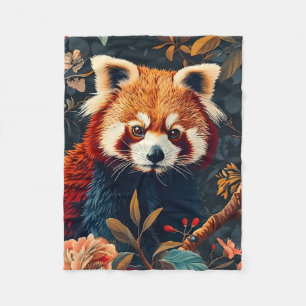 Couverture Polaire Motif floral de jardin vintage forêt rouge panda