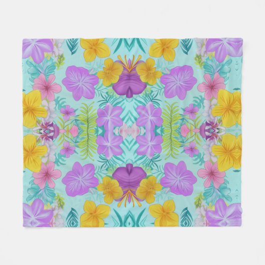 Couverture Polaire Motif floral d'été tropical - Hibiscus lumineux (Devant (Horizontal))