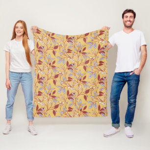 Couverture Polaire Motif floral élégant avec feuilles rouges et bleue