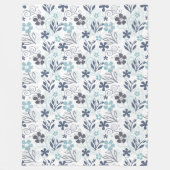 Couverture Polaire Motif floral en bleu et turquoise (Devant)