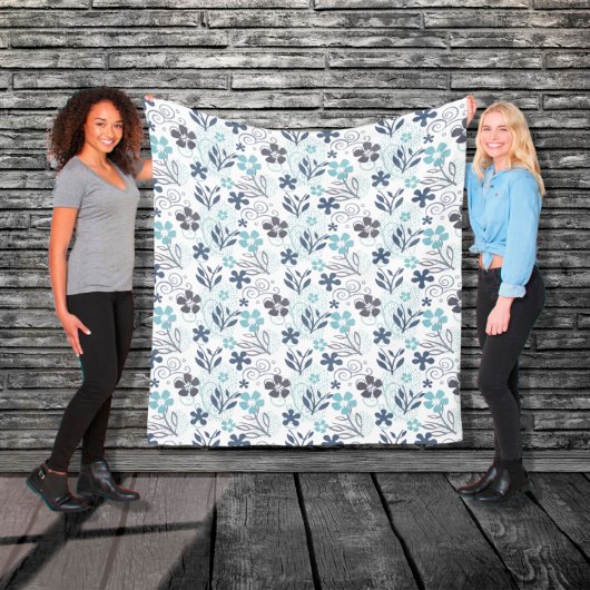 Couverture Polaire Motif floral en bleu et turquoise