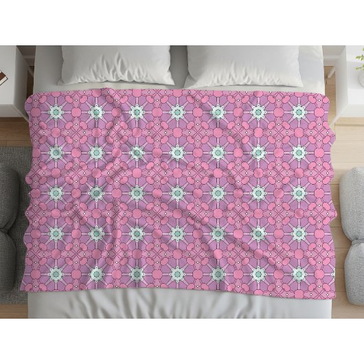 Couverture Polaire Motif floral géométrique rose