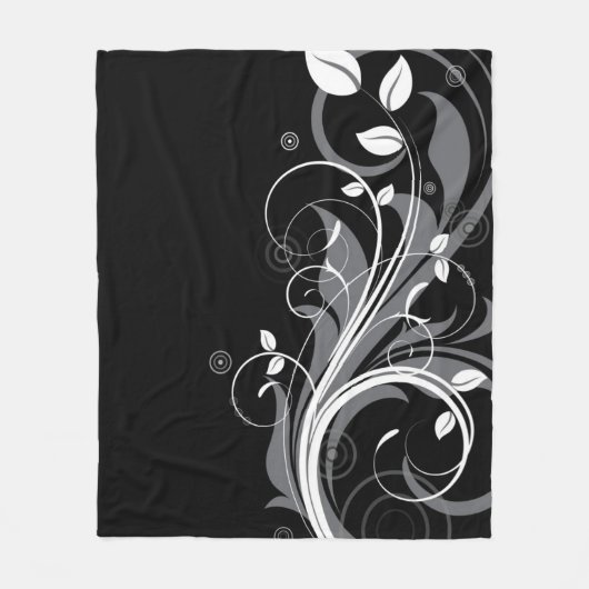 Couverture Polaire Motif floral gris sur le noir (Devant)