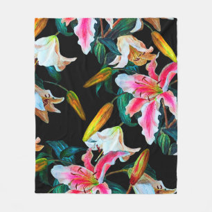 Couverture Polaire Motif floral incomparable. Lys blanc et rose sur u