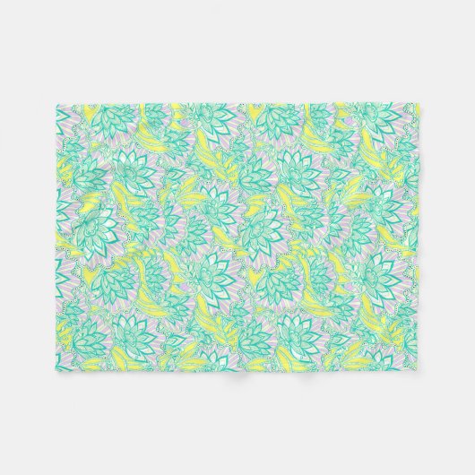 Couverture Polaire Motif floral jaune vert mou (Devant (Horizontal))