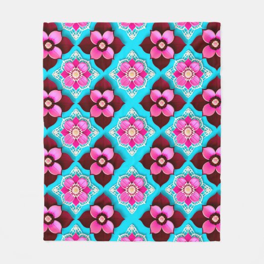 Couverture Polaire Motif floral lumineux avec fleurs roses (Devant)