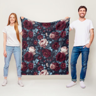 Couverture Polaire Motif floral marine rose burgundy élégant