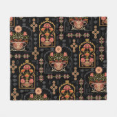 Couverture Polaire Motif Floral Mughal : Noir Sans Couleur. (Devant (Horizontal))
