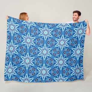 Couverture Polaire Motif floral neigeux bleu
