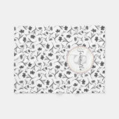 Couverture Polaire Motif floral noir et blanc - Nom et monogramme (Devant (Horizontal))