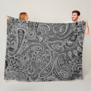 Couverture Polaire Motif floral noir et gris