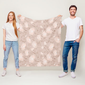 Couverture Polaire Motif floral rose beige neutre doux