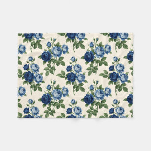 Couverture Polaire Motif floral Rose Bleue