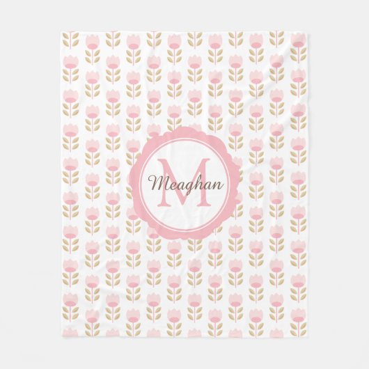 Couverture Polaire Motif floral rose rose monogramme (Devant)