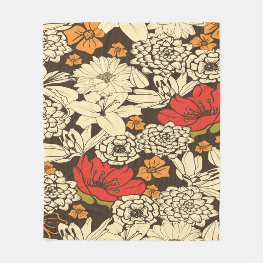 Couverture Polaire Motif Floral Sans Couleur Avec Fleurs Rouges (Devant)