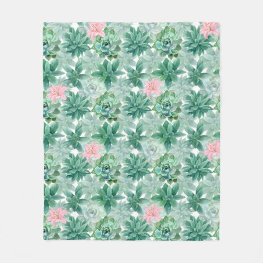 Couverture Polaire Motif floral succulent de lys roses (Devant)