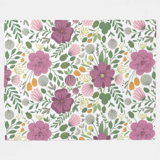 Couverture Polaire Motif Floral tendance rose jaune pourpre vert (Devant (Horizontal))