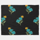 Couverture Polaire Motif floral Turquoise Coral vert sur noir (Devant (Horizontal))