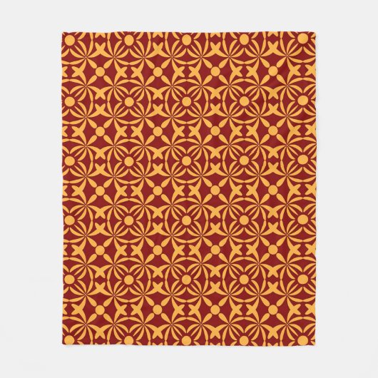 Couverture Polaire Motif floral vibrant : Formes jaunes sur fond roug (Devant)