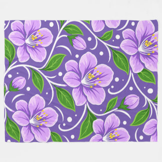 Couverture Polaire Motif floral violet clair avec feuilles vertes