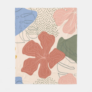 Couverture Polaire Motif fluide floral dessiné à la main, collage cré