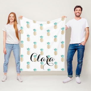 Couverture Polaire motif frais tropical d'ananas d'or de faux d'été