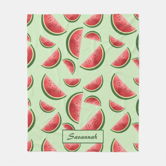 Couverture Polaire Motif Fruit De Pastèque Sur Vert Avec Nom Personna (Devant)