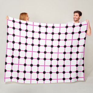 Couverture Polaire Motif géométrique à point noir et quadrillage rose