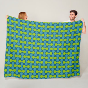 Couverture Polaire Motif géométrique Abstrait rétro en bleu et vert