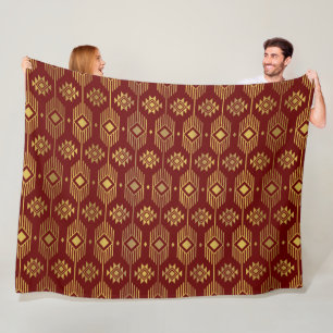 Couverture Polaire Motif géométrique ethnique ikat rouge et or