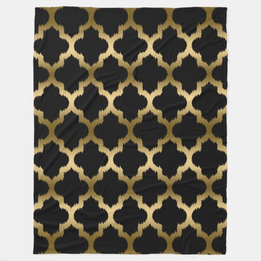 Couverture Polaire Motif Géométrique Ikat Or Et Noir (Devant)