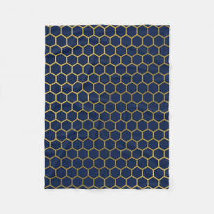 Couverture Polaire Motif géométrique marine bleu et or Hexagon