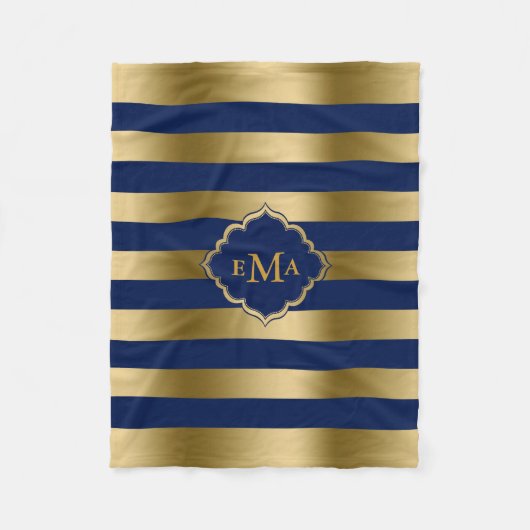 Couverture Polaire Motif géométrique Monogramme Gold & Blue Stripes (Devant)