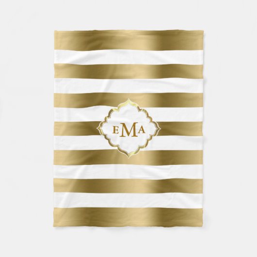 Couverture Polaire Motif géométrique Monogramme Gold & White (Devant)