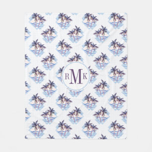 Couverture Polaire Motif géométrique pourpre de palmier d'aquarelle