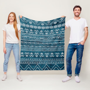 Couverture Polaire Motif géométrique Tribal Aztec bleu