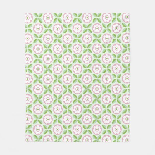 Couverture Polaire Motif géométrique vert rose rétro (Devant)