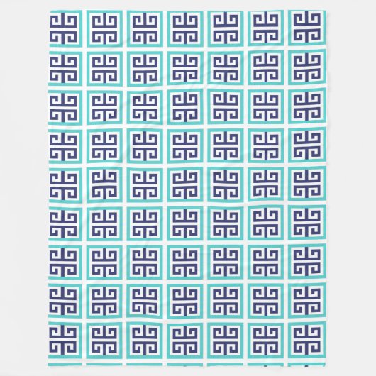 Couverture Polaire Motif grec Navy Blue Aqua (Devant)