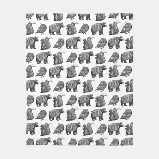 Couverture Polaire Motif gris d'art forestier scandinave (Devant)