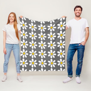 Couverture Polaire Motif gris jaune de marguerite blanche